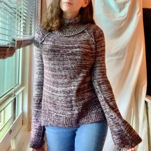 Turtleneck sweater, dark magenta, white splatters